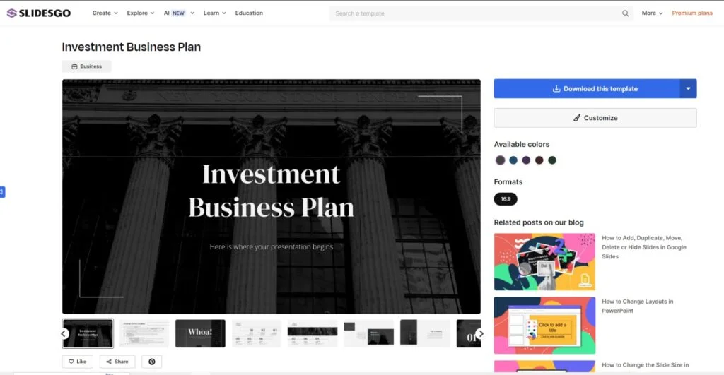 Investment Business Plan Slidesgo Template