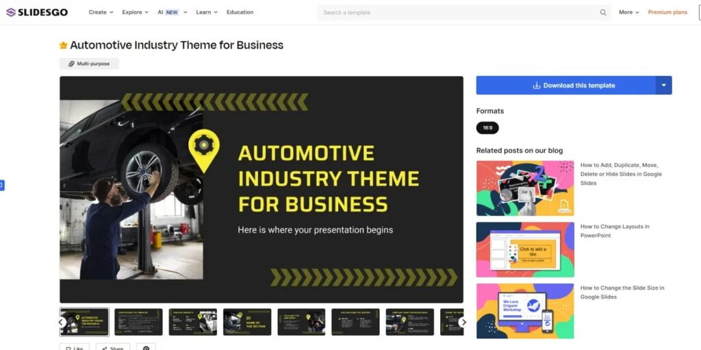 Automotive Industry Theme for Business Slidesgo Template